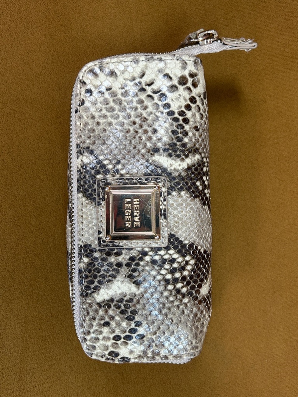 Herve Leger snakeskin cosmetic clutch bag